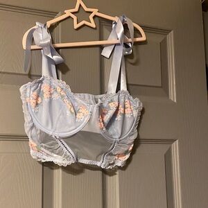Auden Light Blue Floral Lace Bralette with ribbon ties Medium Valentine’s Day